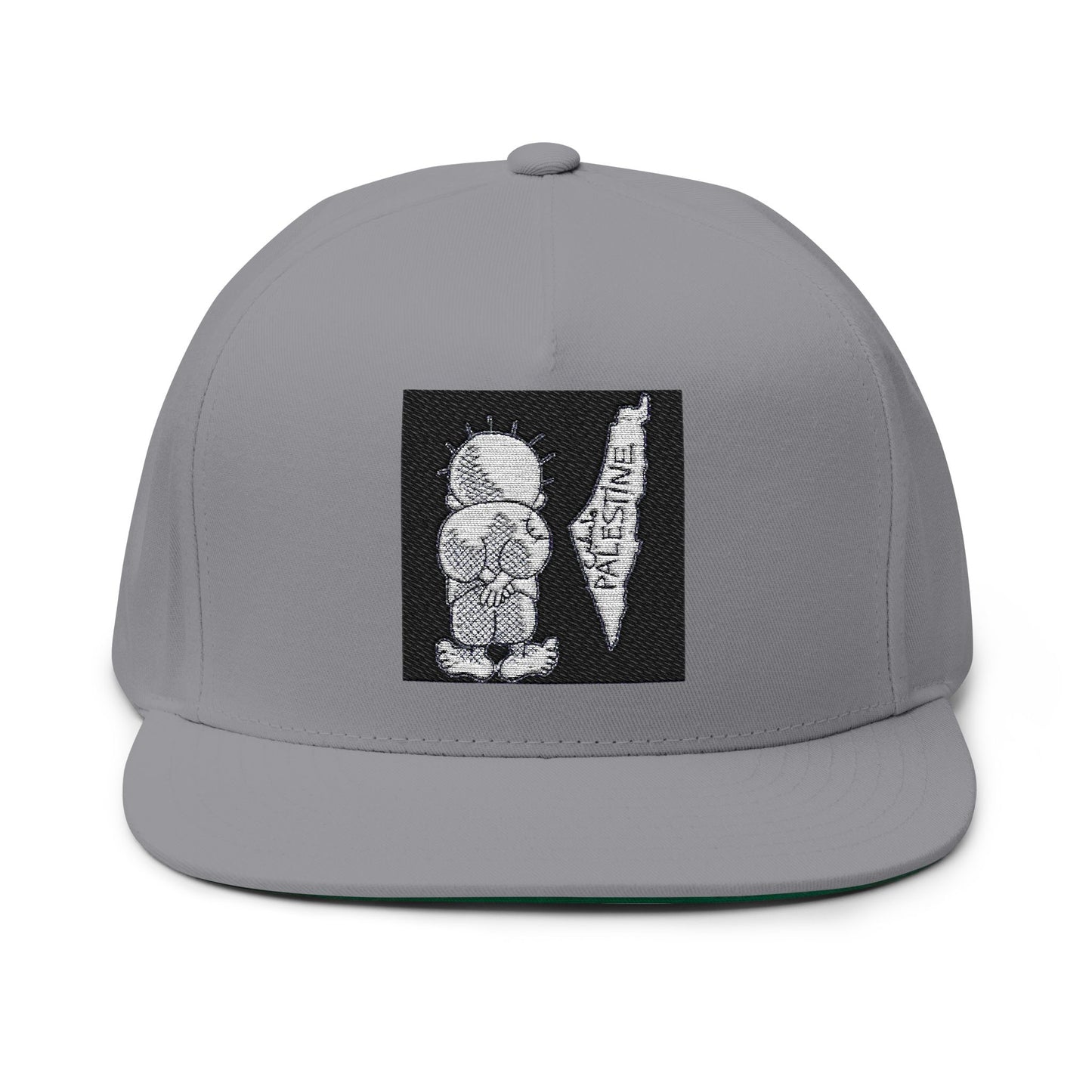 Flat Bill Cap (Embroidery) Handala & Historic Palestine Map Embroidered Hat, Palestinian Resistance Statement Cap, Political Protest,