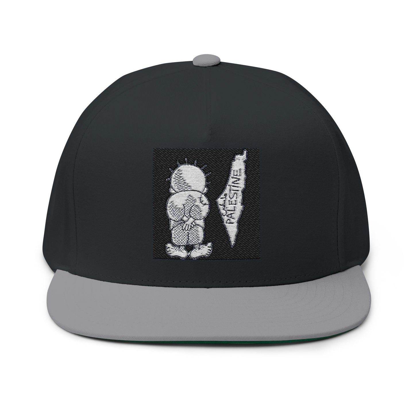 Flat Bill Cap (Embroidery) Handala & Historic Palestine Map Embroidered Hat, Palestinian Resistance Statement Cap, Political Protest,