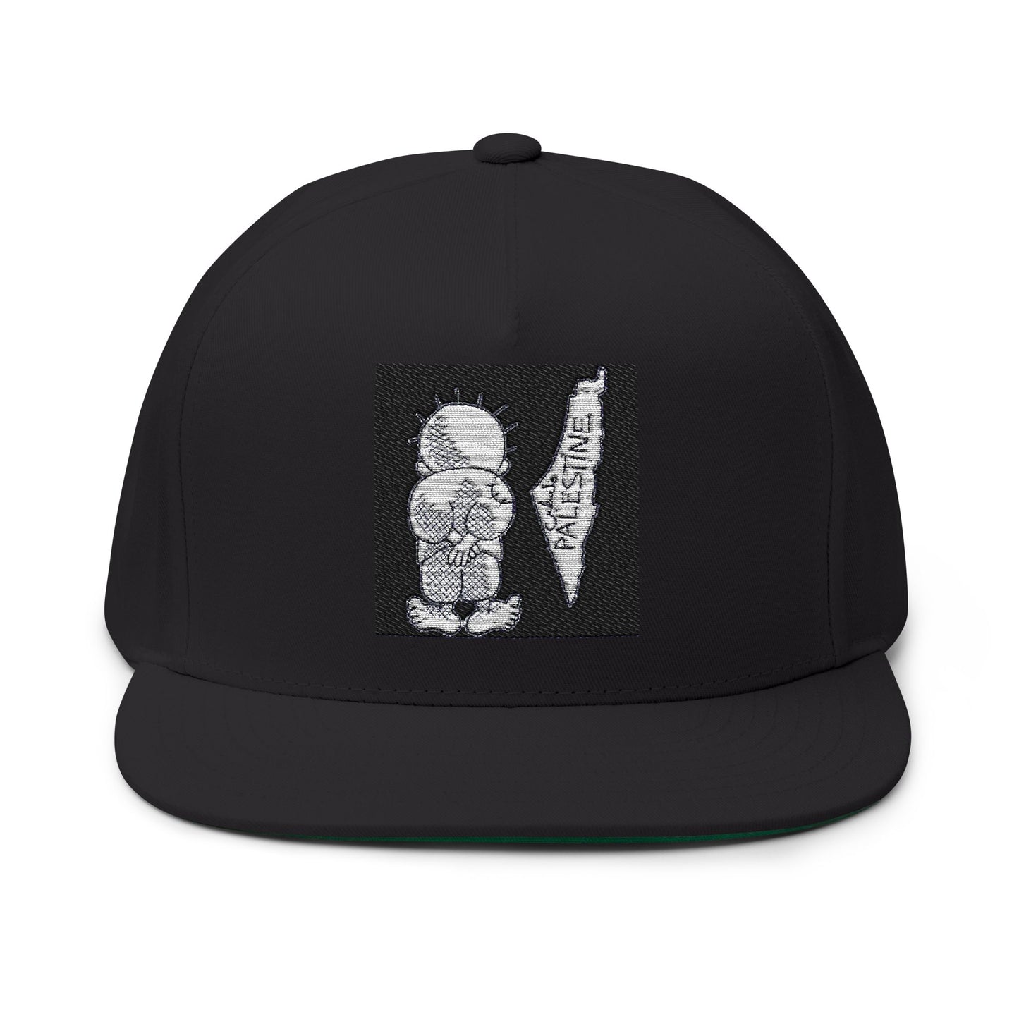 Flat Bill Cap (Embroidery) Handala & Historic Palestine Map Embroidered Hat, Palestinian Resistance Statement Cap, Political Protest,