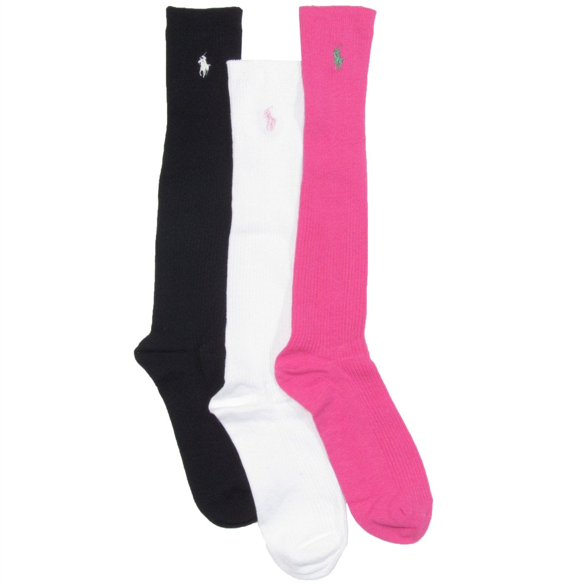 Polo Girls Knee High Ribbed Socks with Polo Player (4-12 Years) Assorted, 12-3 Shoe/ 8-9.5 Sock (Toddler/Kids)