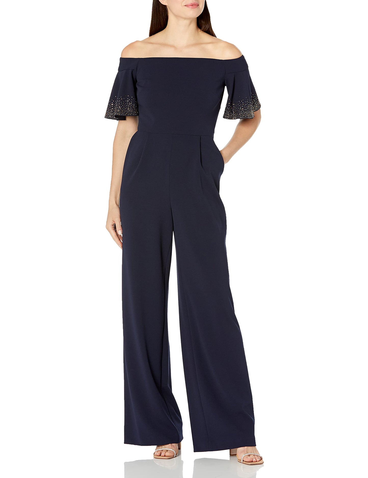 Calvin Klein womens Short Sleeve Off the Shoulder Jumpsuit With Flutter SleevesDress