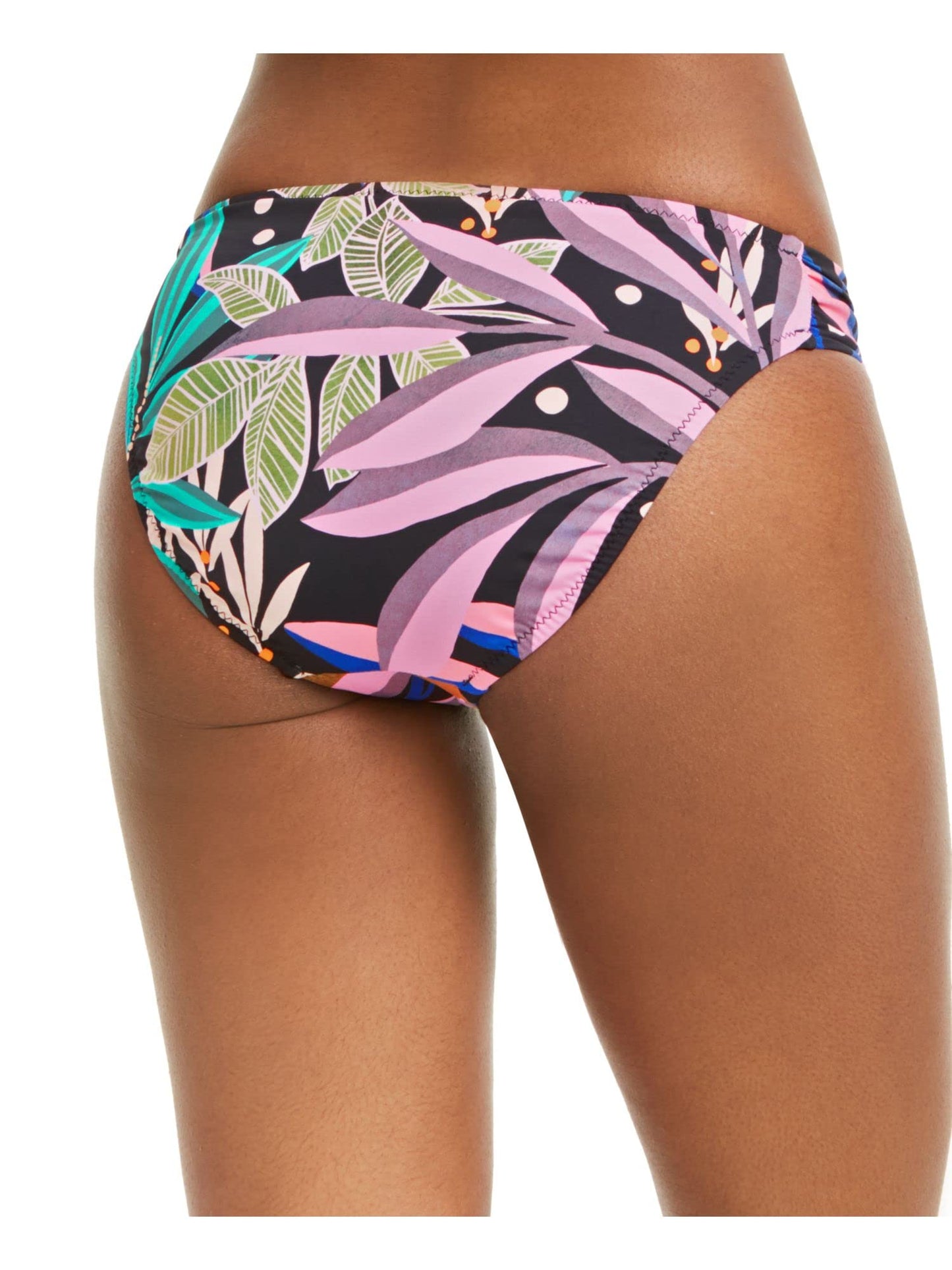 bar III Women’s Hidden Jungle Printed Hipster Bikini Bottoms Multi Small Black