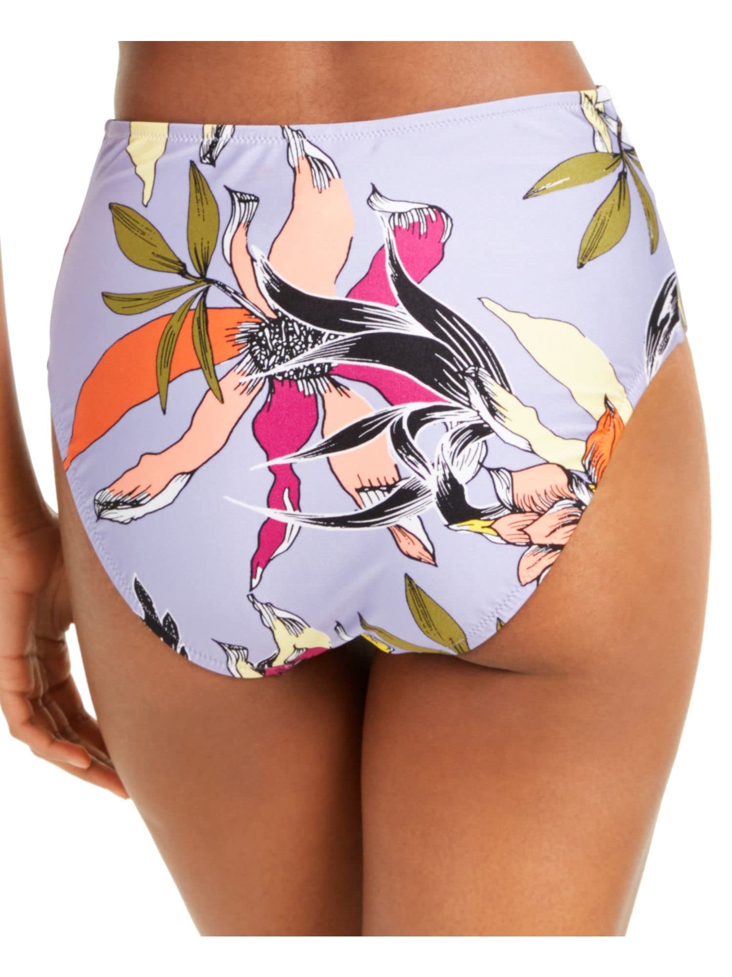 Bar III Women's Swim Large High-Waist Ring Bikini Bottom Purple L