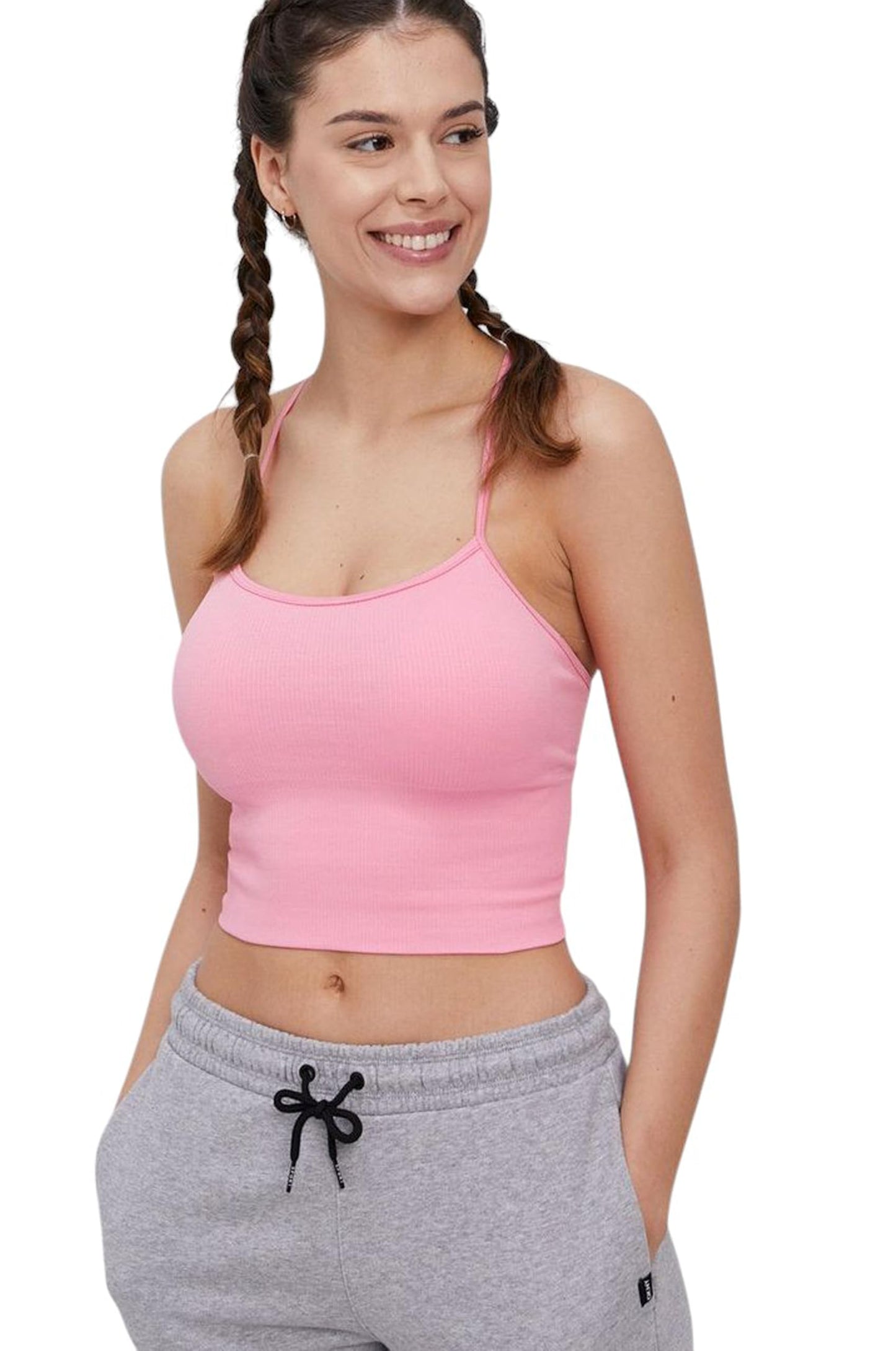 DKNY Women's Ribbed Strappy Longline Low Impact Sports Bra