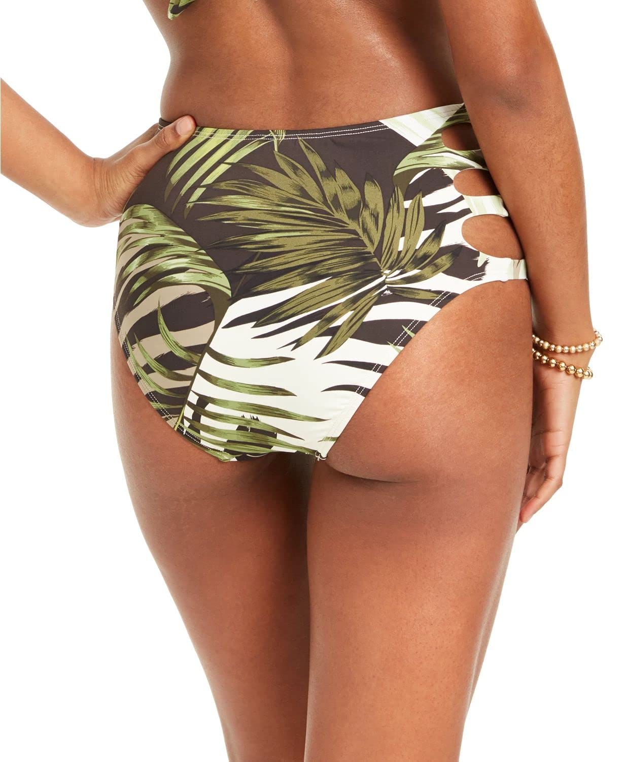 Bar III Womens Swimwear Large High-Waist Bikini Bottom Green L