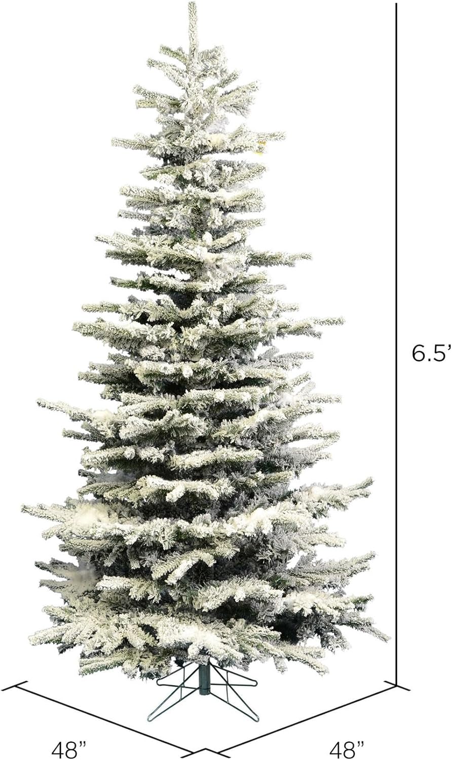 Vickerman 6.5' Flocked Sierra Fir Slim Artificial Christmas Tree, Unlit - Snow Covered Faux Tree - Seasonal Indoor Home Decor- 886 PVC Tips - Tree Stand Included