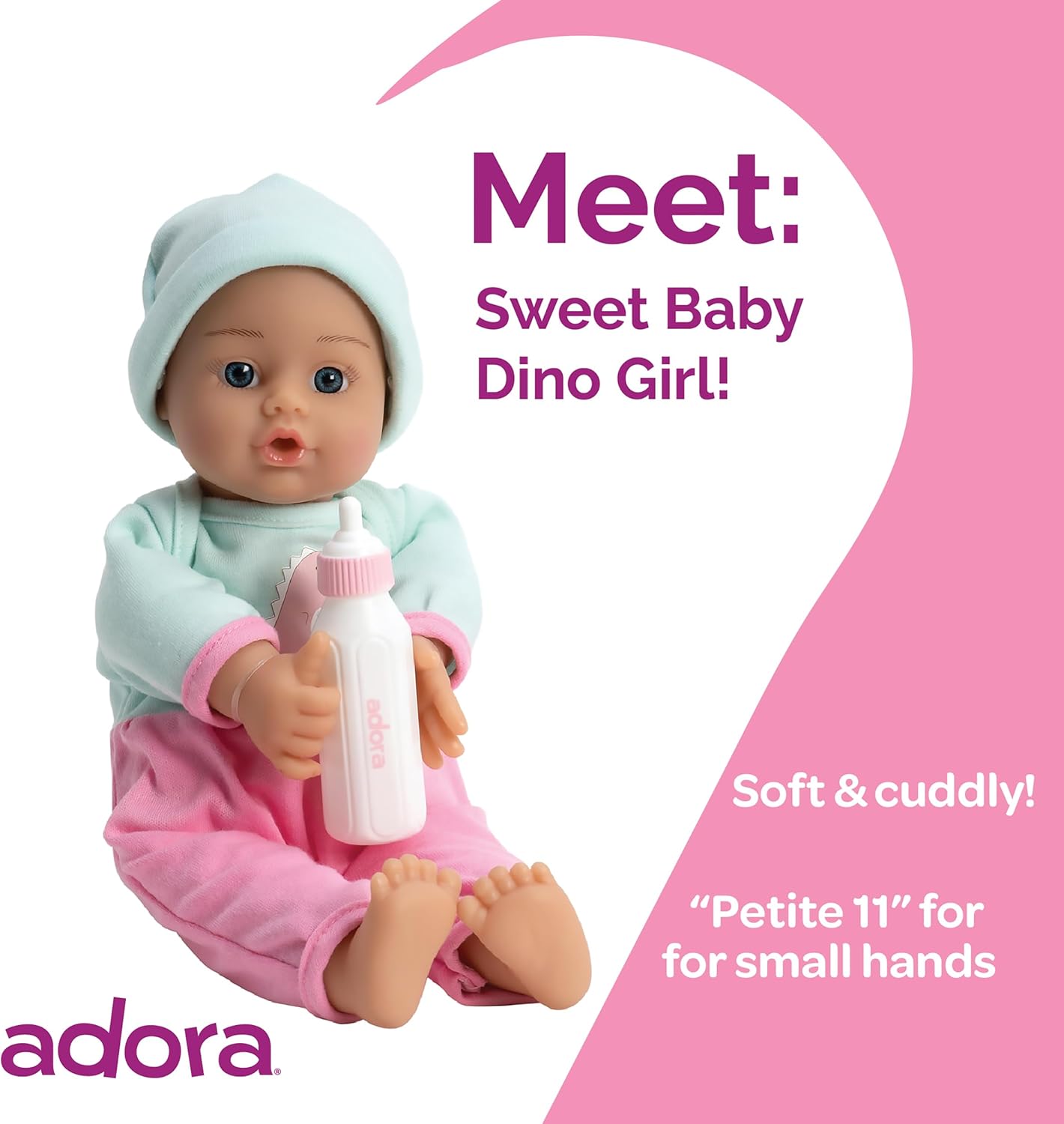 Adora Sweet Baby - 11” Soft & Cuddly Baby Doll, Realistic Features, Gentle Scent, Machine Washable, Lightweight & Easy to Hold | Adorable Playmate (Girl Dino)