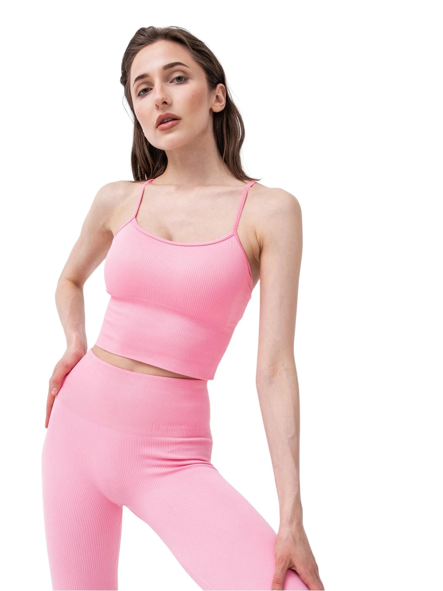 DKNY Women's Ribbed Strappy Longline Low Impact Sports Bra