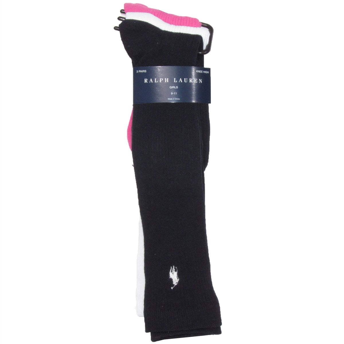 Polo Girls Knee High Ribbed Socks with Polo Player (4-12 Years) Assorted, 12-3 Shoe/ 8-9.5 Sock (Toddler/Kids)