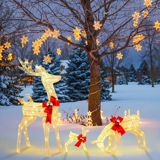 3 Pieces Lighted Reindeer Family Set with 230 LED Lights Stakes-1
