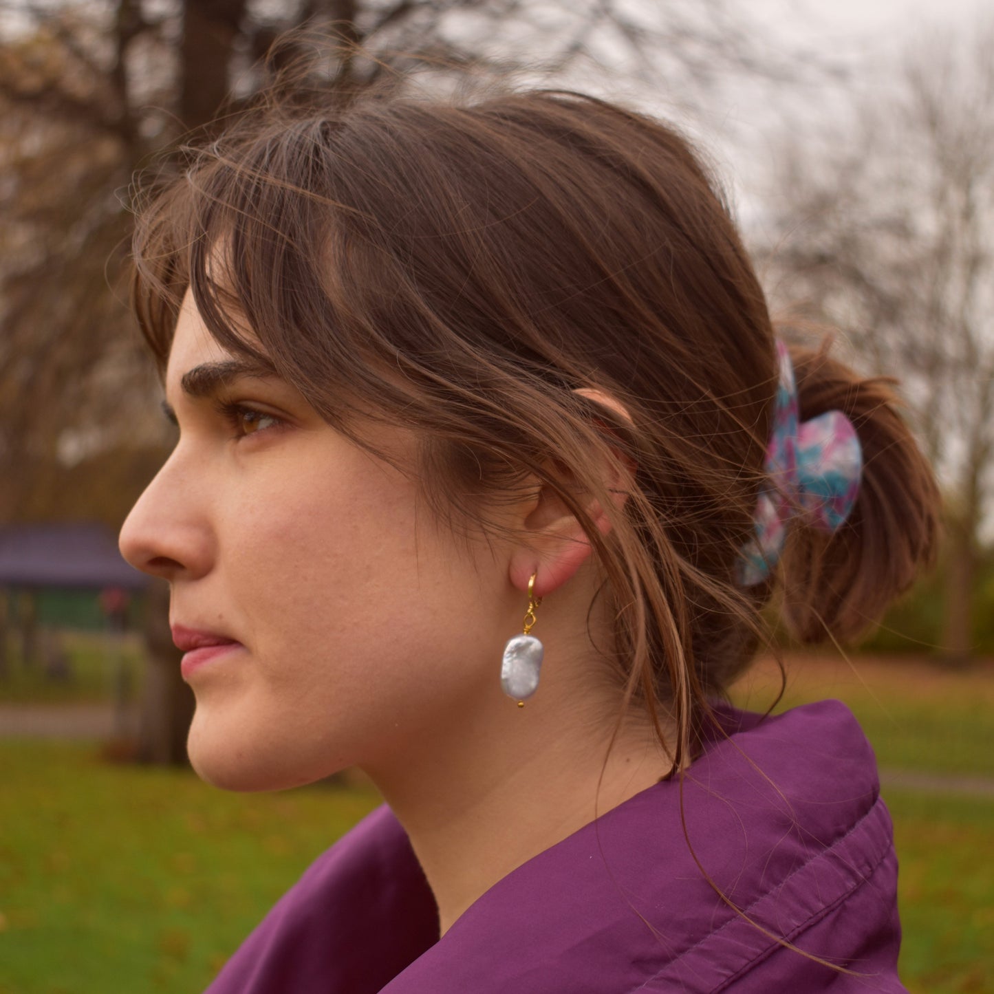 Silver freshwater pearl huggie hoop earrings | by Ifemi Jewels