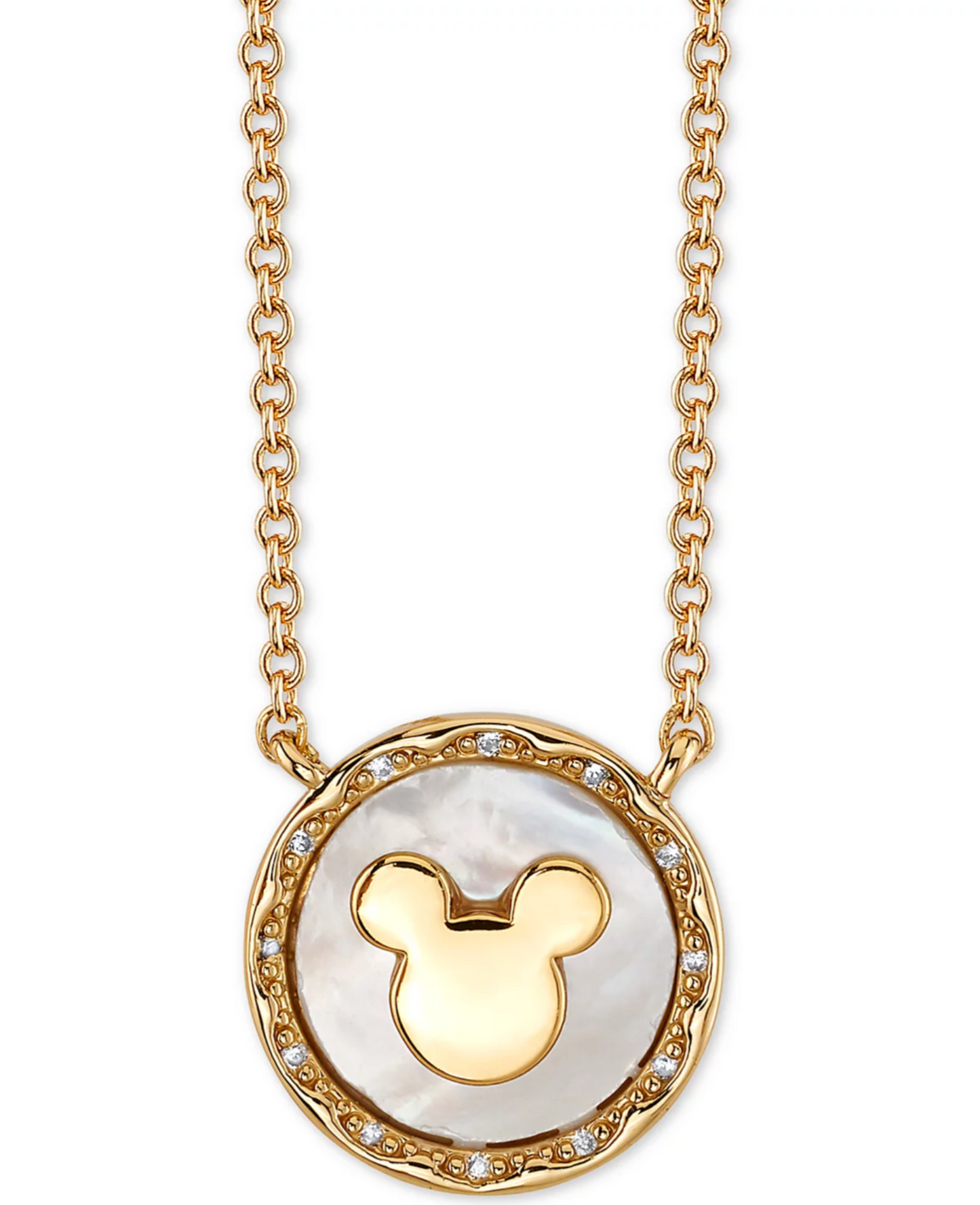 Disney Mickey Mouse Mother-of-Pearl Pendant Necklace in Fine Silver Plated Gold, 16" + 2" extender
