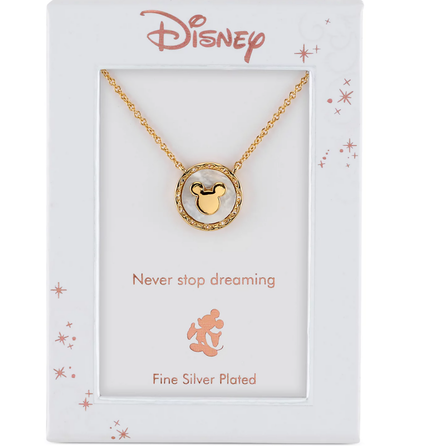 Disney Mickey Mouse Mother-of-Pearl Pendant Necklace in Fine Silver Plated Gold, 16" + 2" extender
