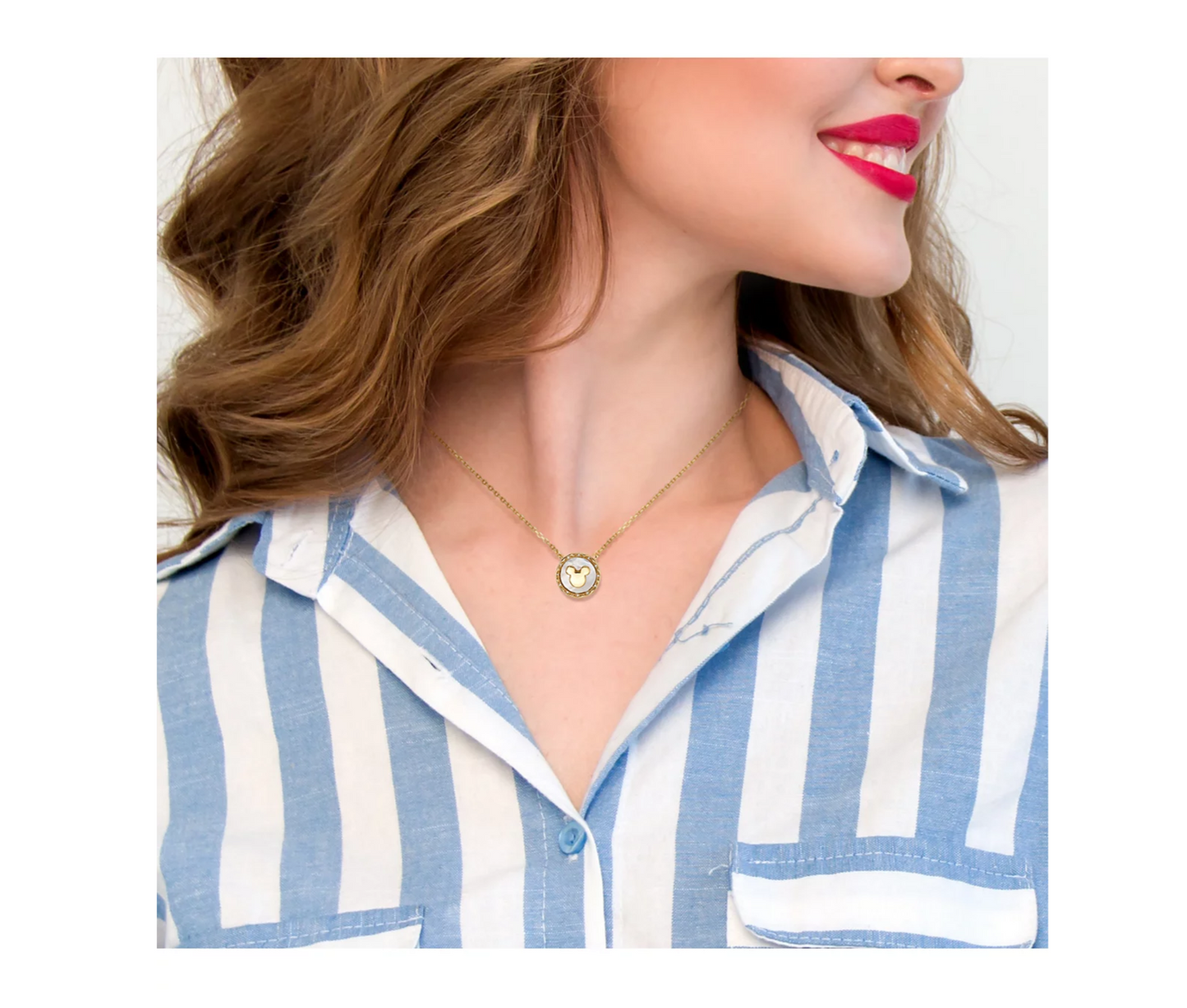 Disney Mickey Mouse Mother-of-Pearl Pendant Necklace in Fine Silver Plated Gold, 16" + 2" extender