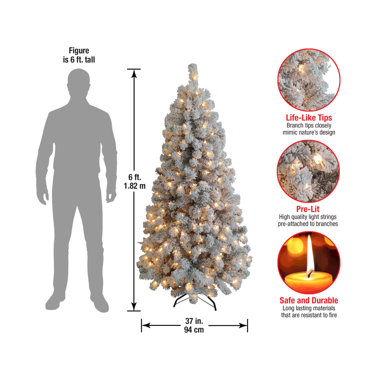 National Tree Company Pre-Lit Artificial Christmas Tree, Green, Acacia, 300 Clear Lights, Flocked, Includes Stand, 6 Feet