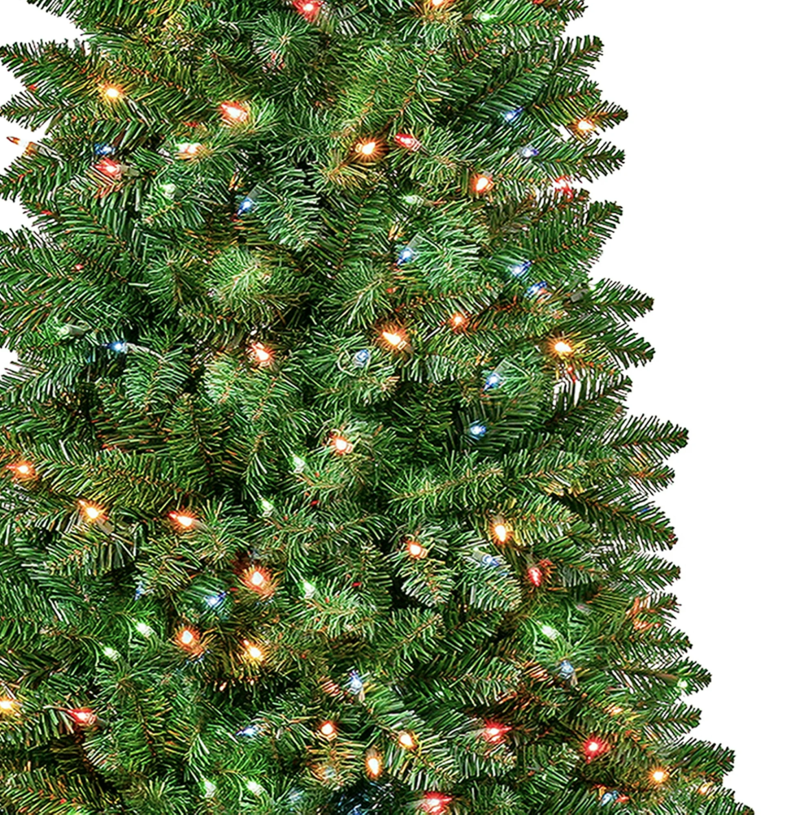 National Tree Company Pre-Lit Artificial Pencil Slim Christmas Tree, Rowan, Green, Multicolor Lights, Includes Stand, 6 Feet.