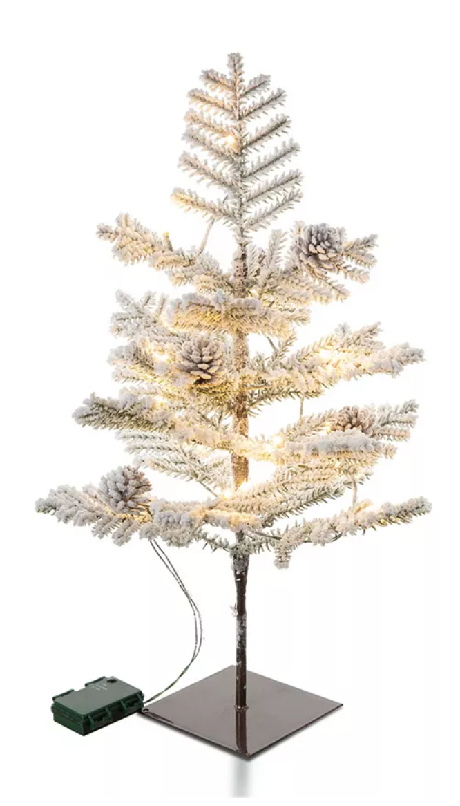 Glitzhome 2' Pre-Lit Upward Wrapped Flocked Pine Artificial Christmas Greenery Table Tree with 20 Warm White Lights