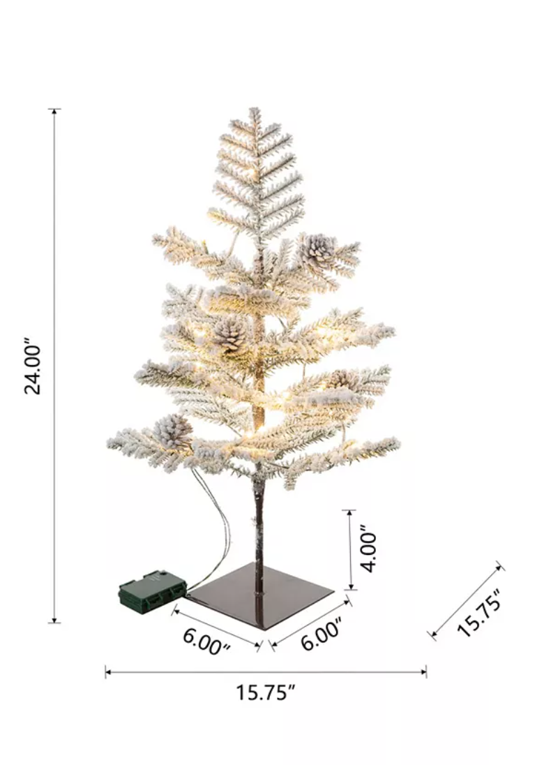 Glitzhome 2' Pre-Lit Upward Wrapped Flocked Pine Artificial Christmas Greenery Table Tree with 20 Warm White Lights