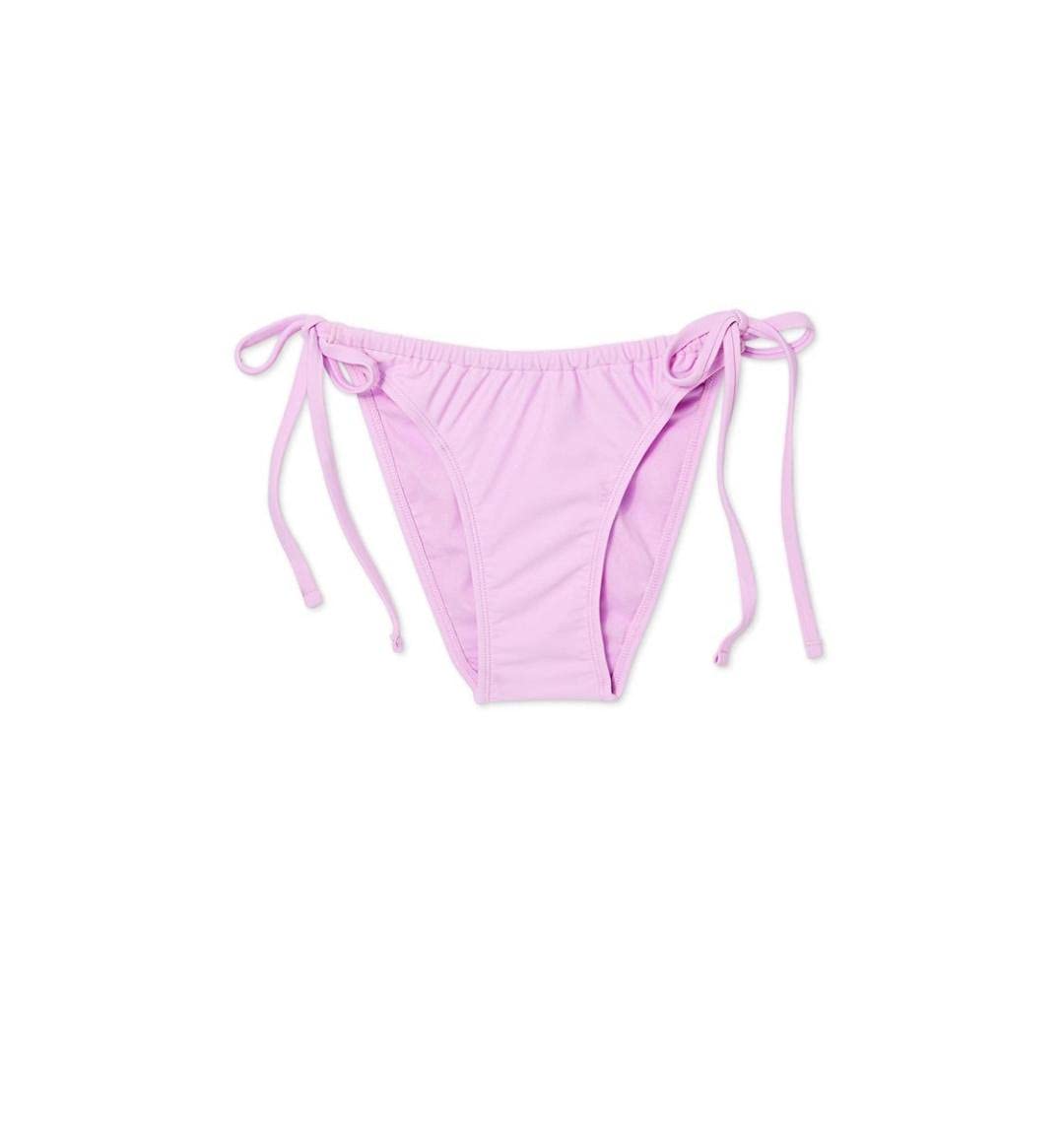 Xhilaration Juniors' Shirred Side-Tie High Leg Scoop Bikini Bottom (Lavender, Medium)