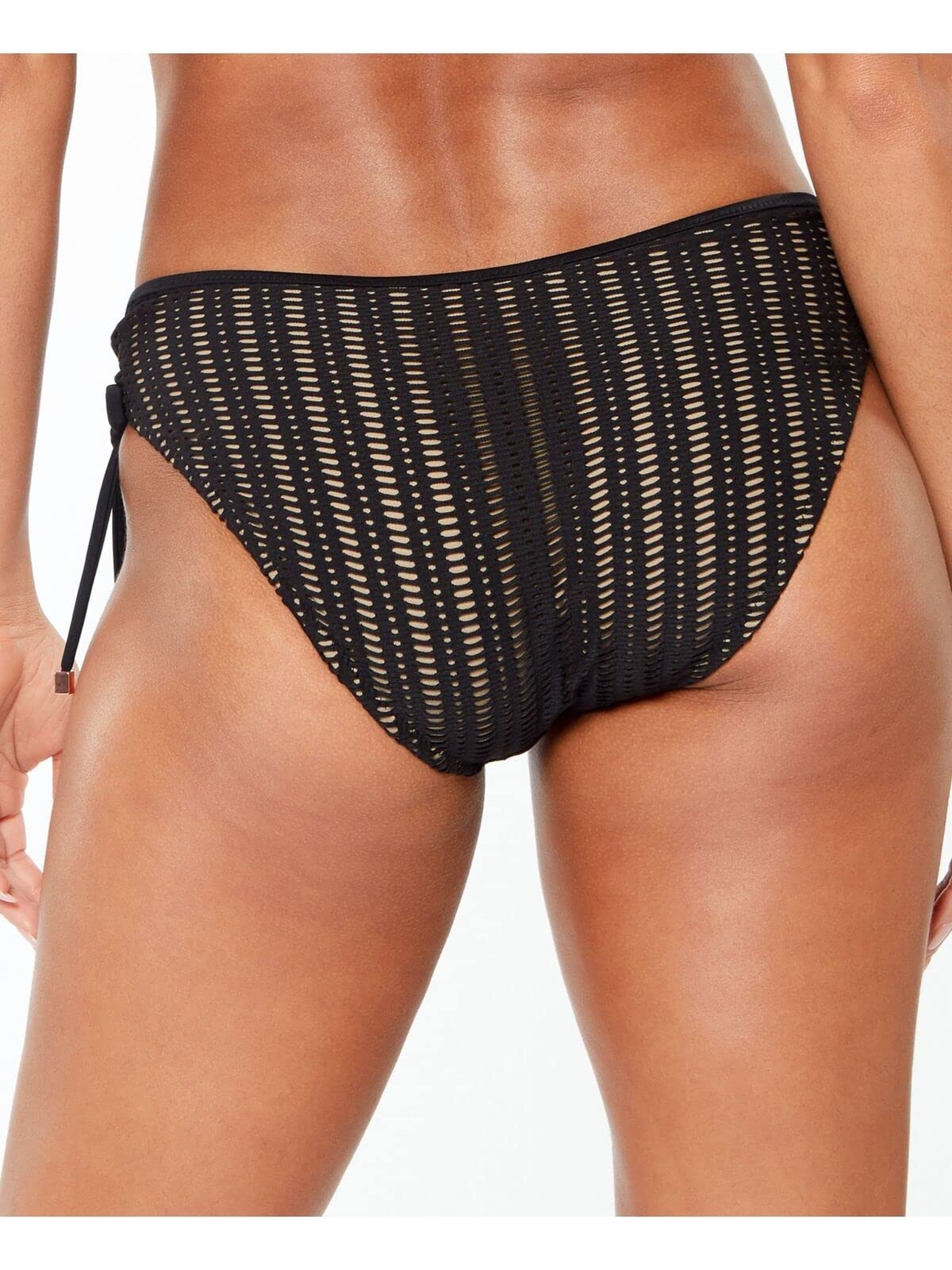 bar III Women's Black Stretch Side Tie Lined Crochet Full Coverage Hipster Swimsuit Bottom S