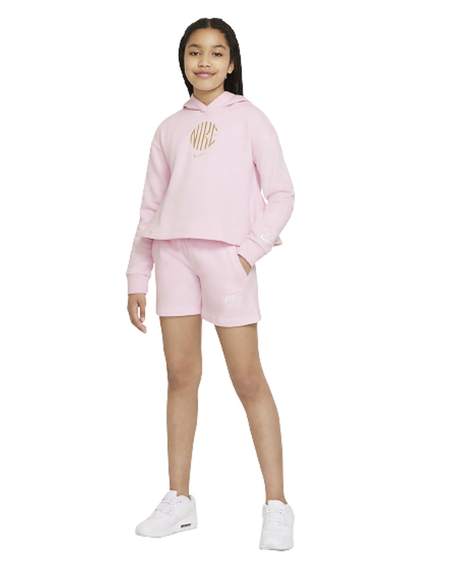 Nike Sportswear Big Kids' (Girls') French Terry Hoodie (X-Large, Pink Foam/White)