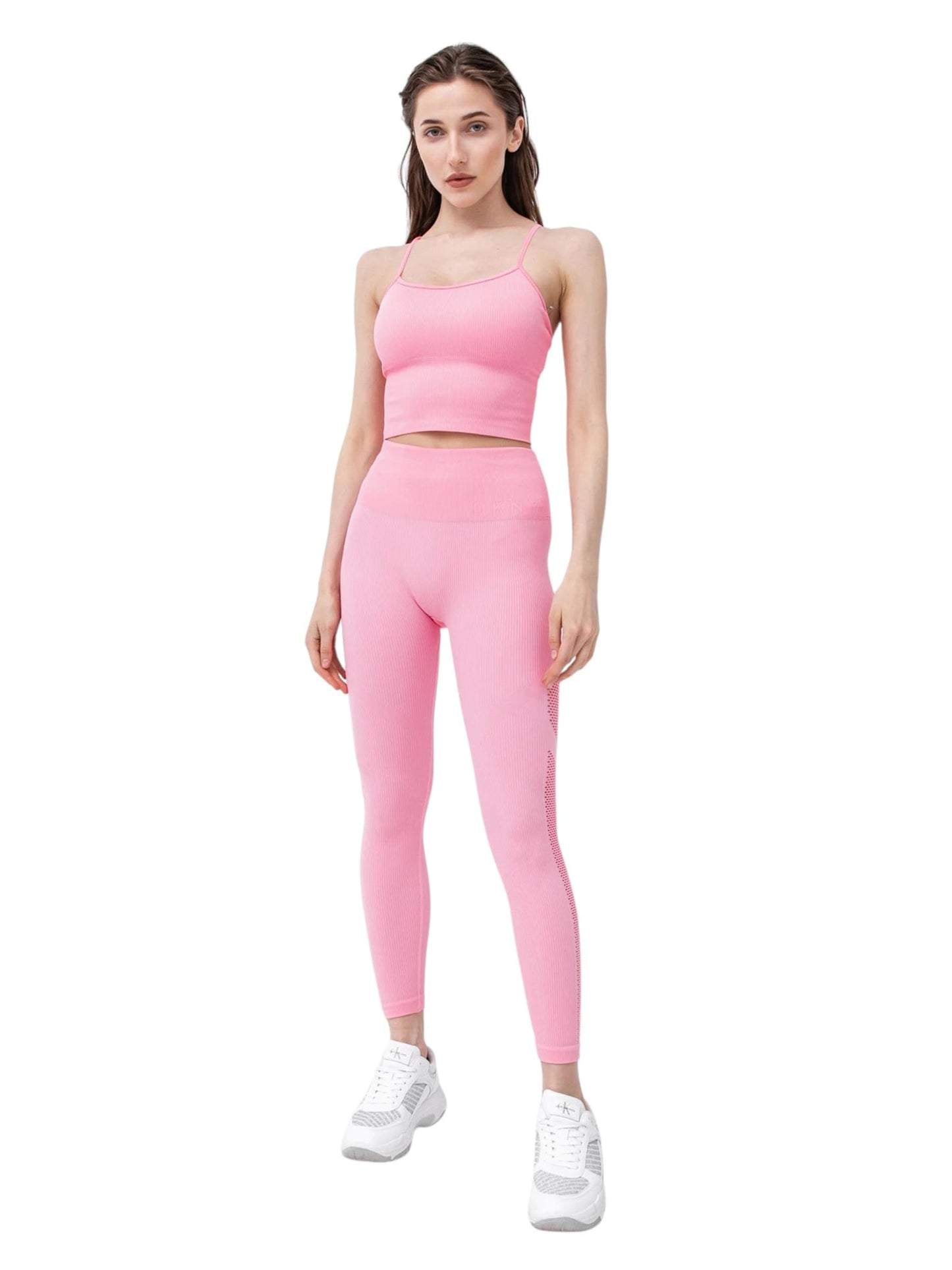 DKNY Women's Ribbed Strappy Longline Low Impact Sports Bra