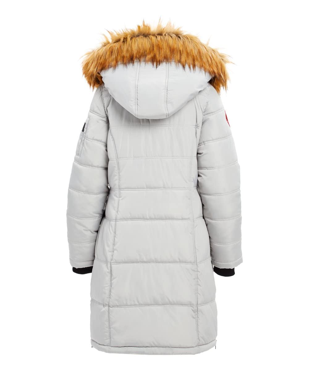 Canada Weather Gear Women Light Gray & Light Brown Fuzzy Puffer Parka