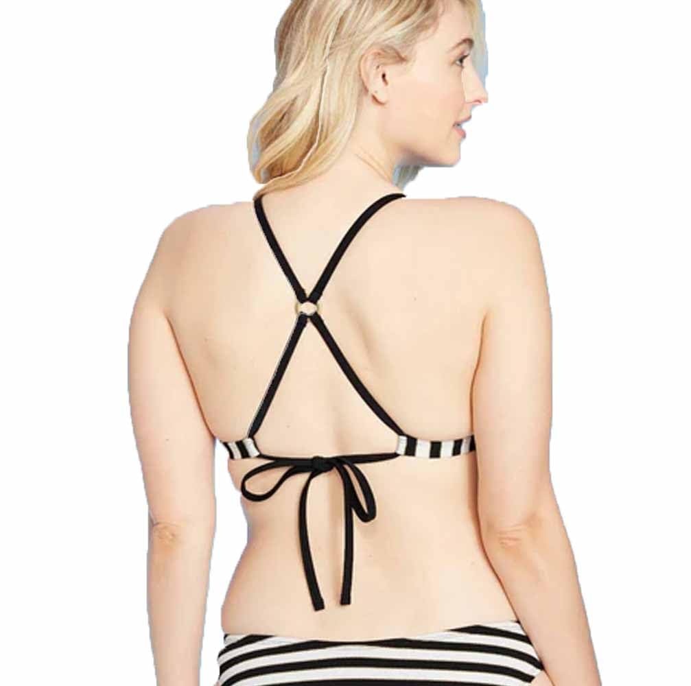 Shade & Shore Women's Textured Peek-a-Boo Crossback Bralette Bikini Top - Black & White - (Medium)