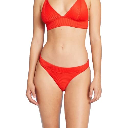 Xhilaration Juniors' Sustainably Made Ribbed Cheeky Bikini Bottom - (Red, Large)