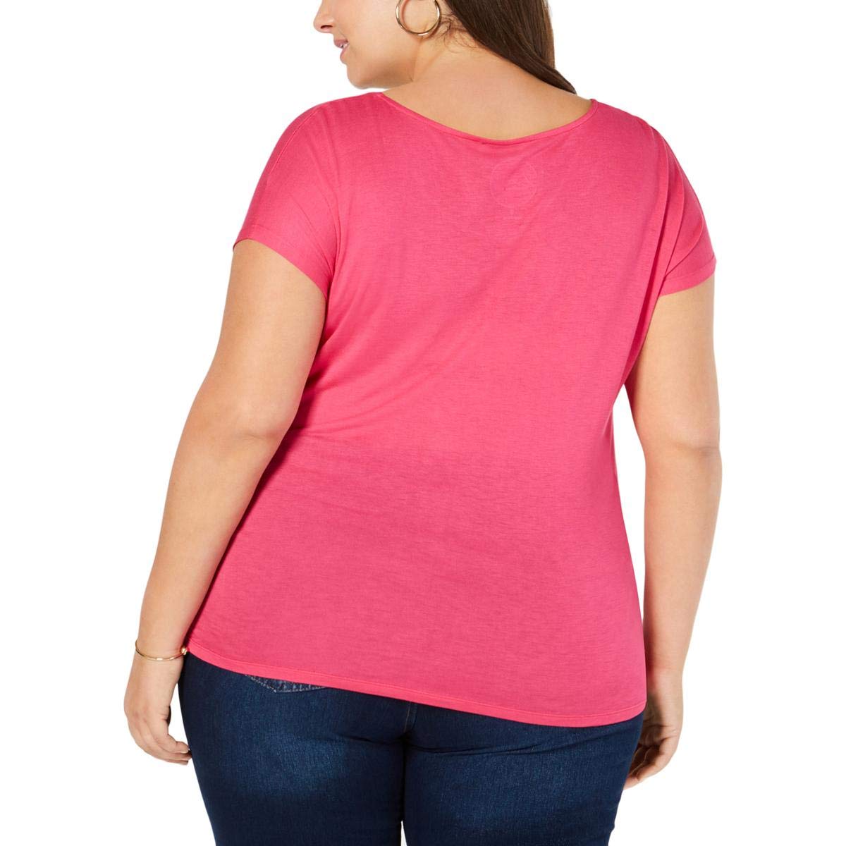INC Womens Plus Twist Front Short Sleeve T-Shirt Pink 2X