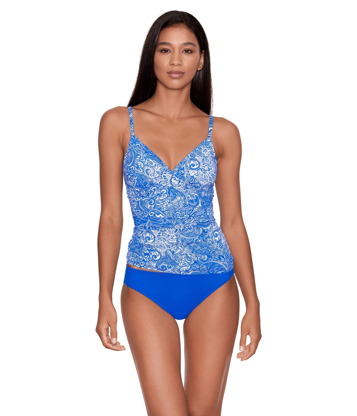 Lauren Ralph Lauren Artisanal Woodblock Surplice Camikini Top Royal Blue/White 8