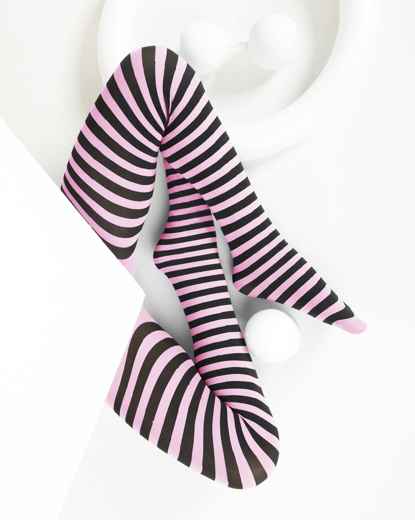 Kids Black Striped Tights 70 Denier - Light Pink