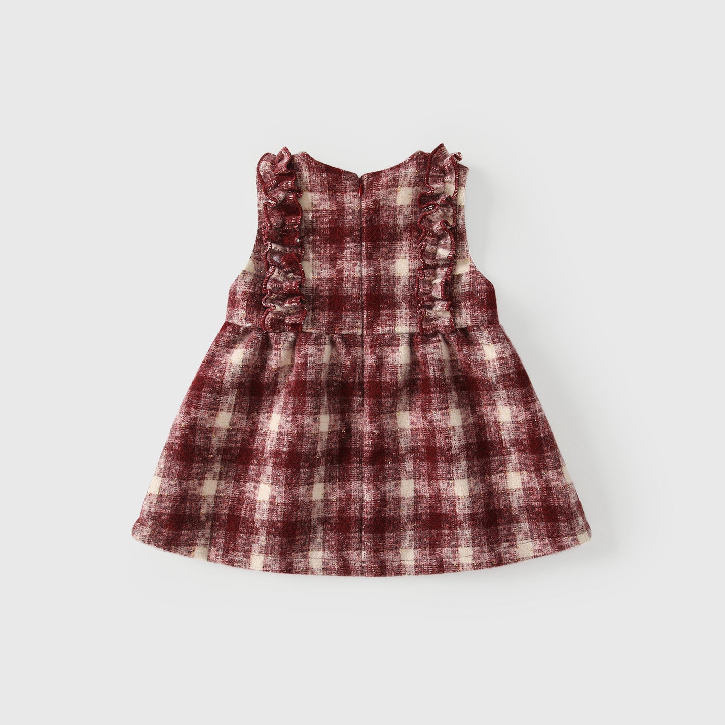 Winter Arrival Baby Kids Girls Cute Cherry and Plaid Pattern Sleeveless Dress with Hat