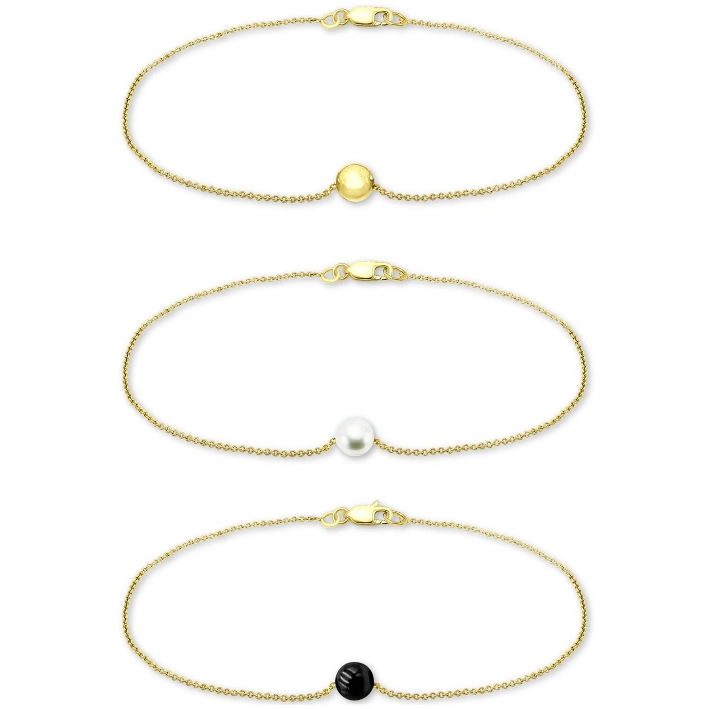 Giani Bernini 3-Pc. Set Onyx & Freshwater Pearl Bead Chain Bracelets
