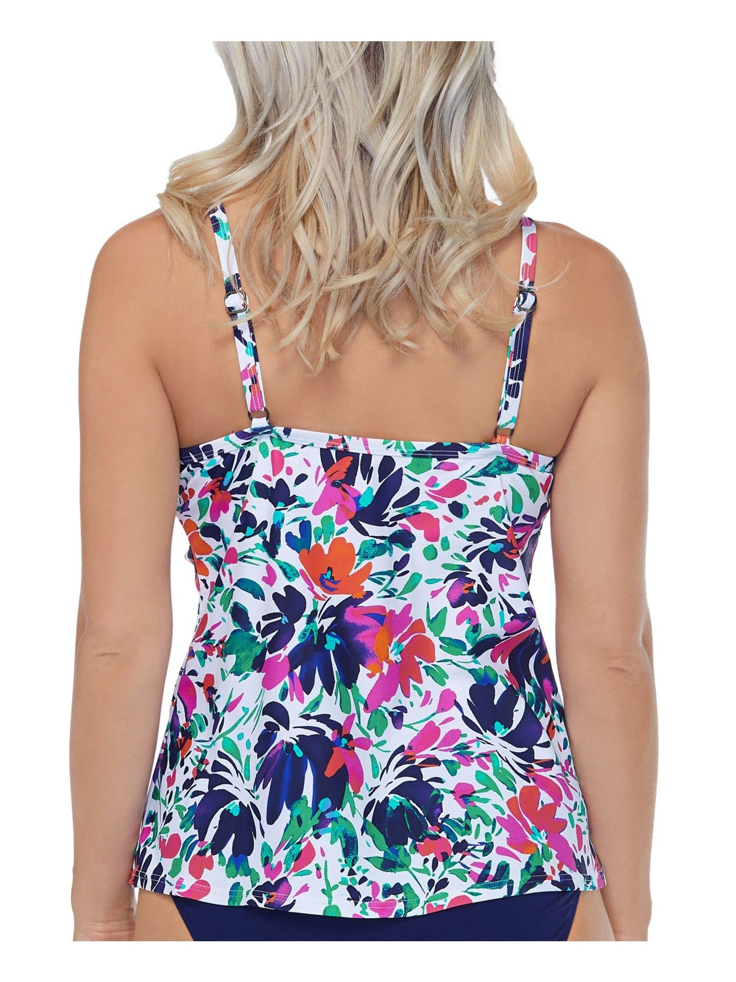 ISLAND ESCAPE Women's White Printed Full Bust Support Sweetheart Neck Lined Adjustable Sunny Days Underwire Tankini Swimsuit Top 6
