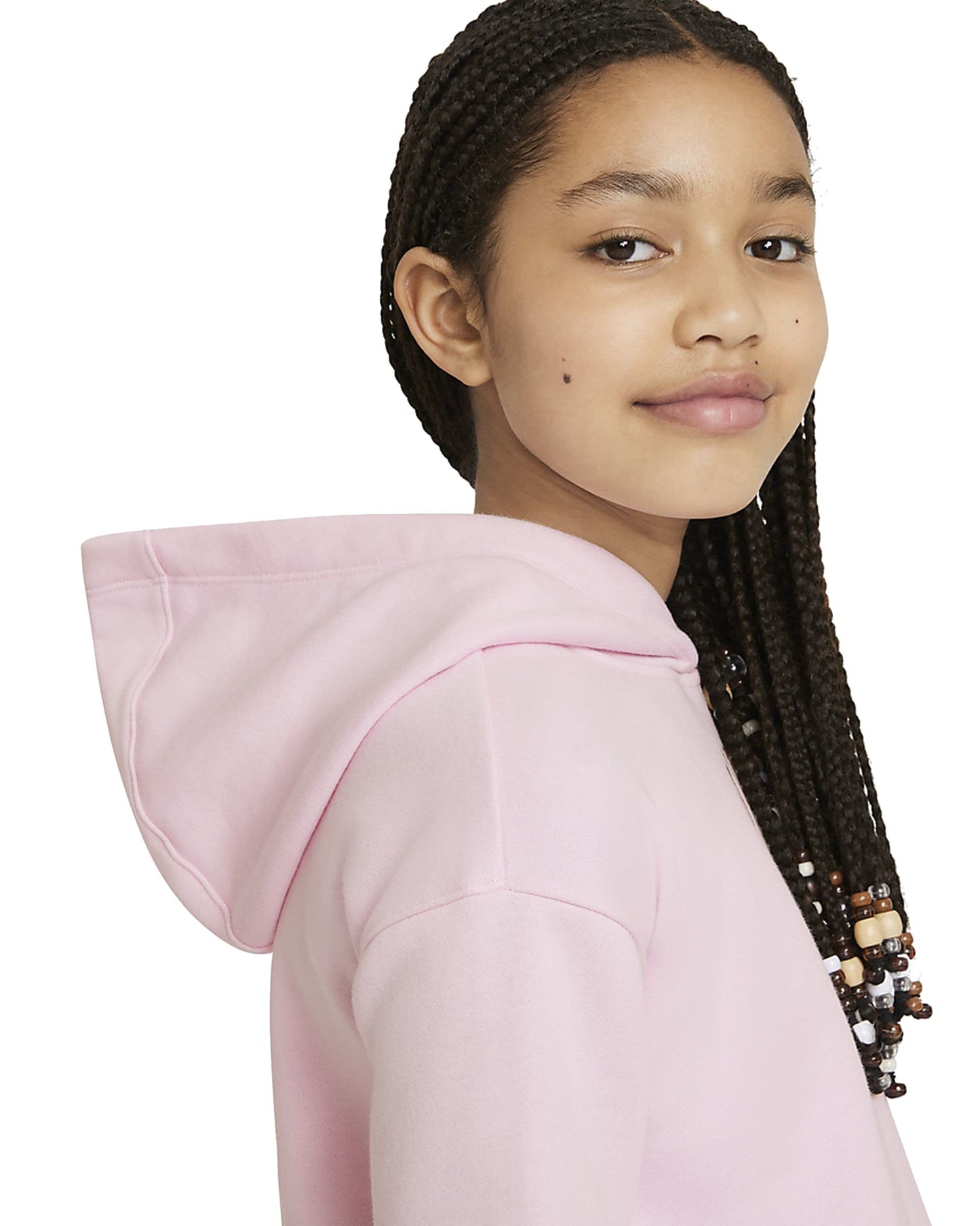 Nike Sportswear Big Kids' (Girls') French Terry Hoodie (Medium, Pink Foam/White)