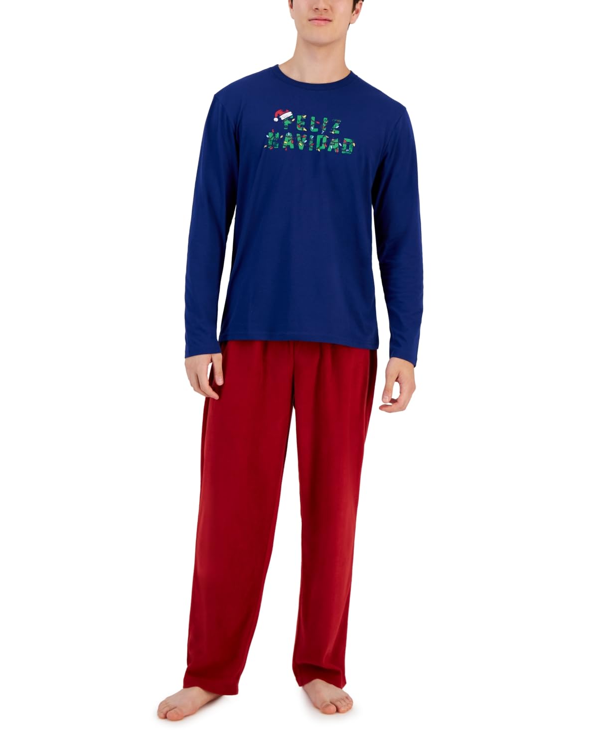 Club Room Mens Feliz Navidad Fleece 2PC Pant Set Blue S