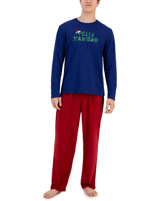 Club Room Mens Feliz Navidad Fleece 2PC Pant Set Blue S