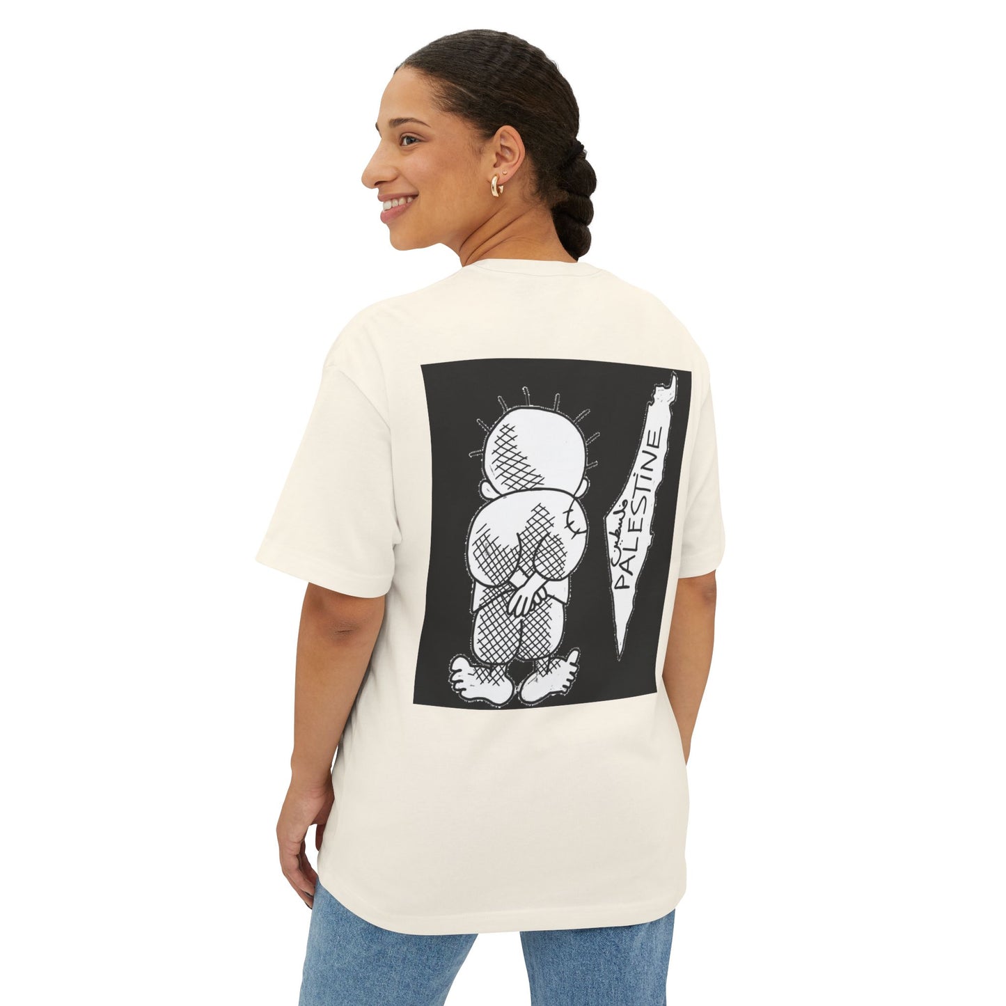 Unisex Oversized Boxy Tee with Palestine Design, Casual Streetwear, Comfortable Everyday Wear, Unique Graphic Tee, Gift for Activists
