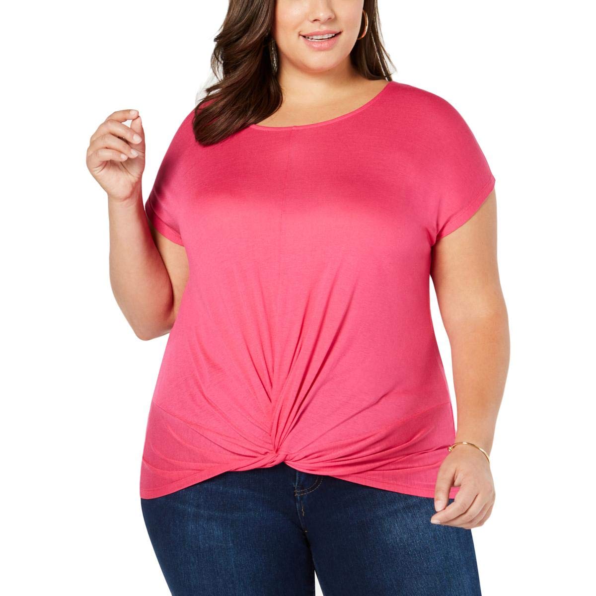 INC Womens Plus Twist Front Short Sleeve T-Shirt Pink 2X