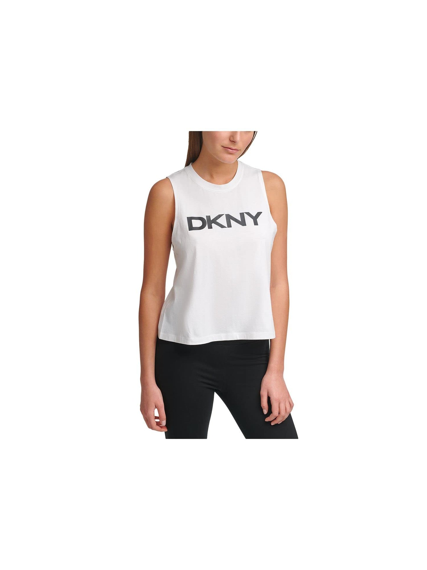 DKNY Sport Women's Cotton Logo Tank Top (Small, White)
