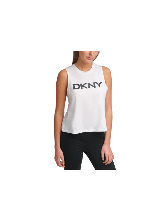DKNY Sport Women's Cotton Logo Tank Top (Small, White)