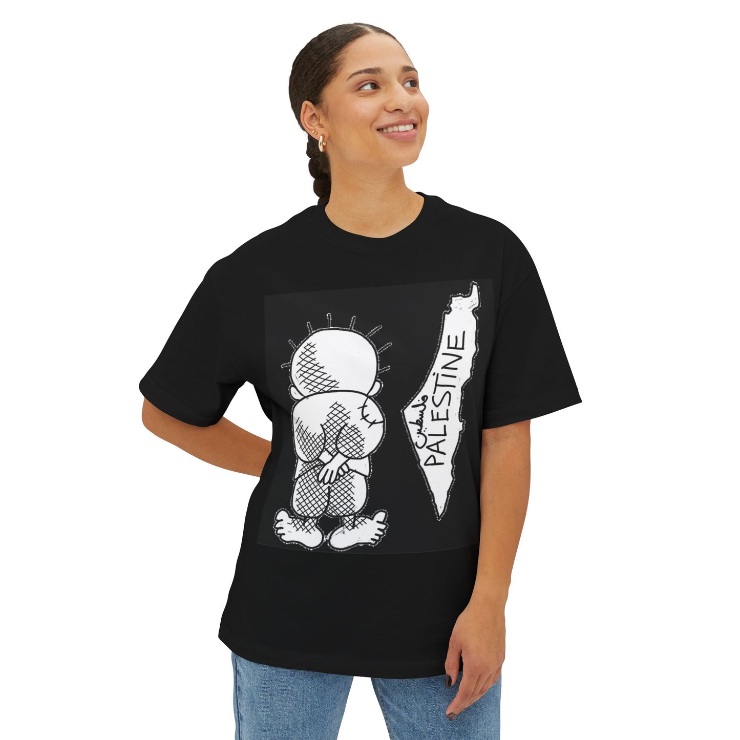 Unisex Oversized Boxy Tee with Palestine Design, Casual Streetwear, Comfortable Everyday Wear, Unique Graphic Tee, Gift for Activists
