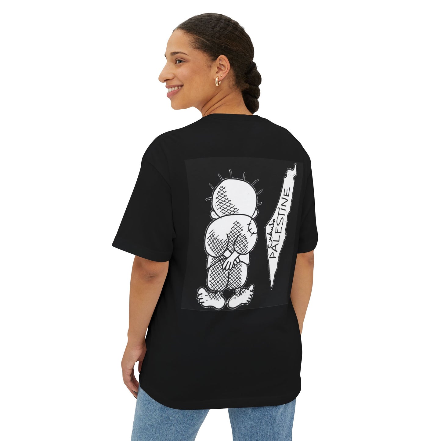 Unisex Oversized Boxy Tee with Palestine Design, Casual Streetwear, Comfortable Everyday Wear, Unique Graphic Tee, Gift for Activists