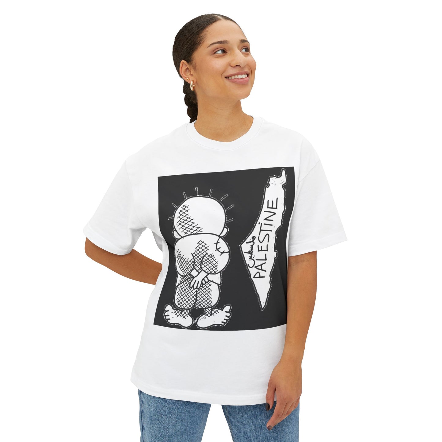 Unisex Oversized Boxy Tee with Palestine Design, Casual Streetwear, Comfortable Everyday Wear, Unique Graphic Tee, Gift for Activists