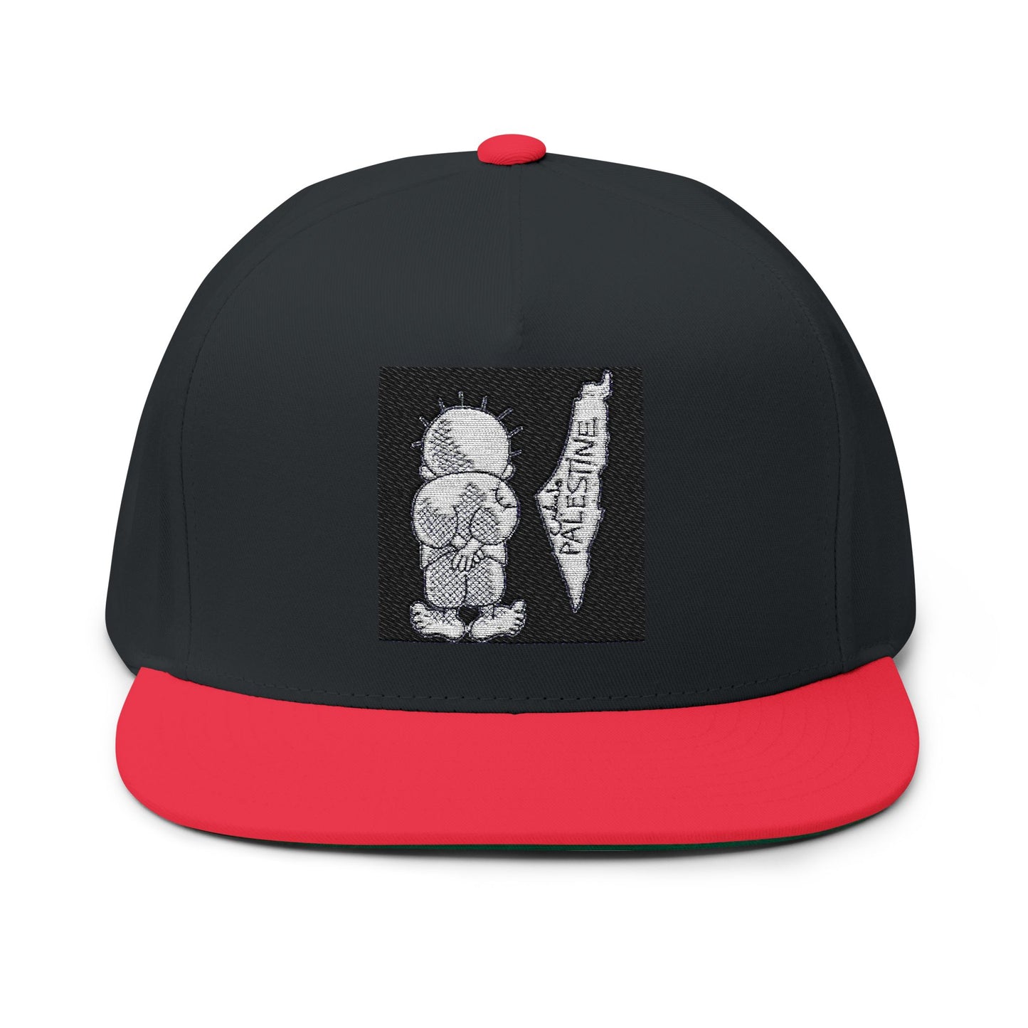 Flat Bill Cap (Embroidery) Handala & Historic Palestine Map Embroidered Hat, Palestinian Resistance Statement Cap, Political Protest,