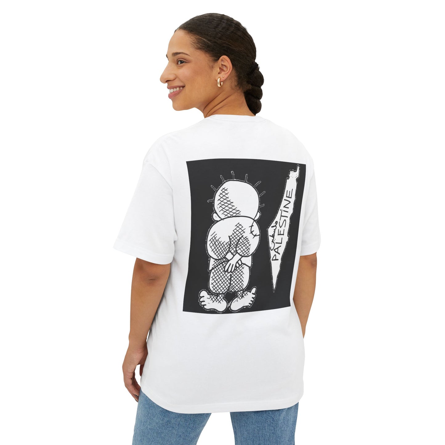 Unisex Oversized Boxy Tee with Palestine Design, Casual Streetwear, Comfortable Everyday Wear, Unique Graphic Tee, Gift for Activists