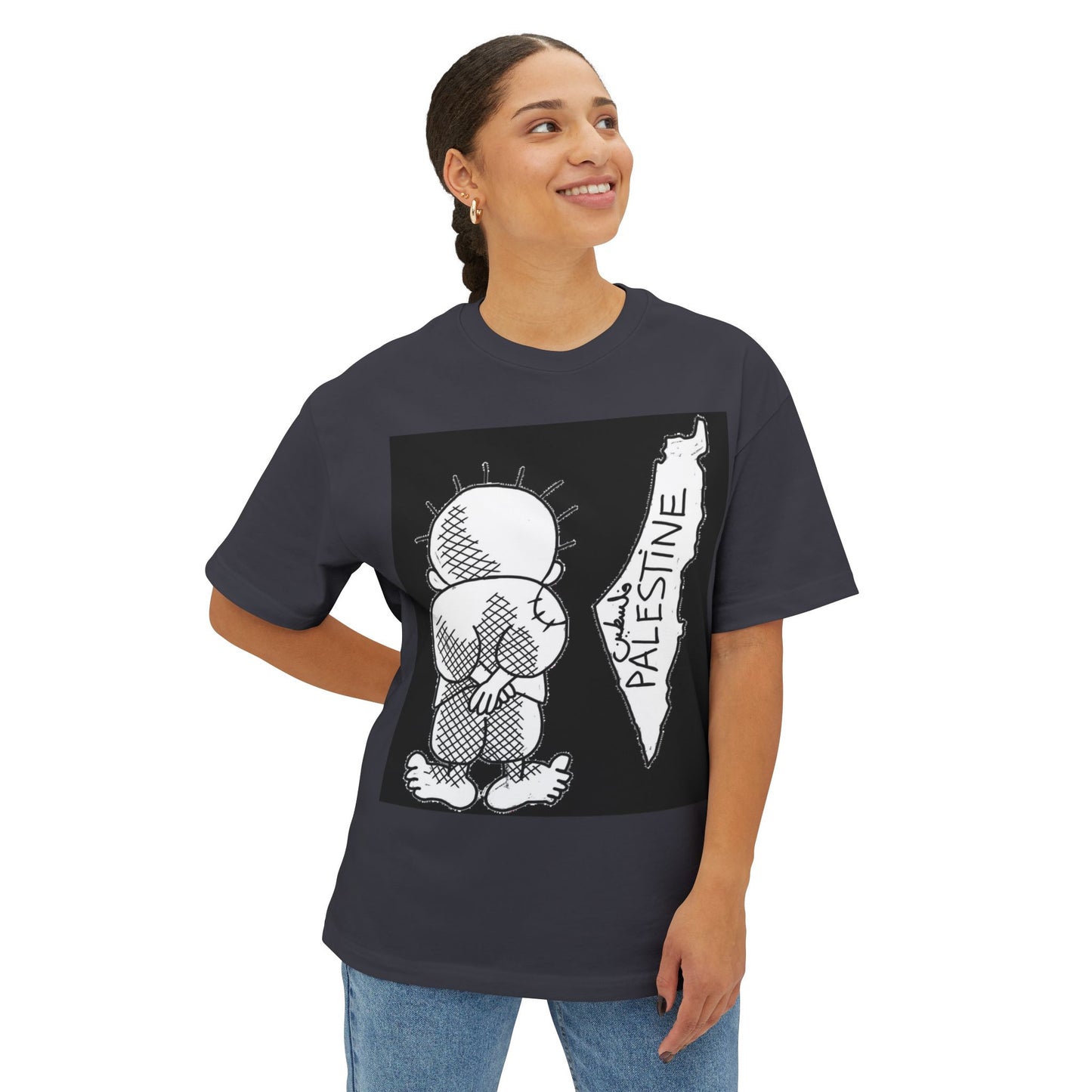Unisex Oversized Boxy Tee with Palestine Design, Casual Streetwear, Comfortable Everyday Wear, Unique Graphic Tee, Gift for Activists