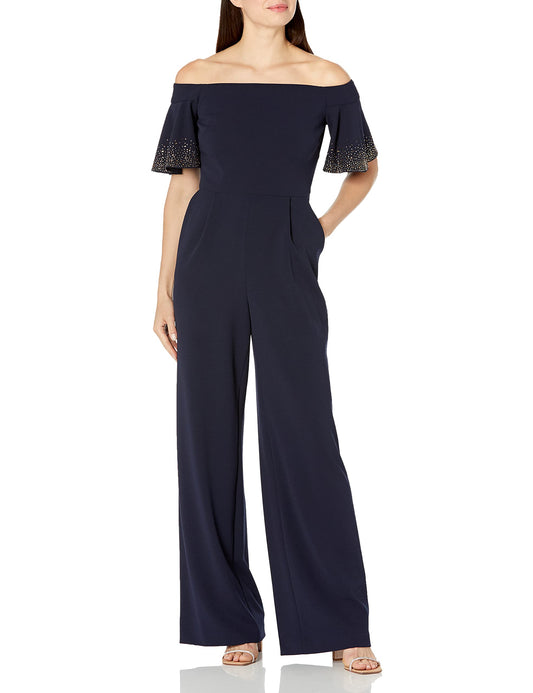Calvin Klein womens Short Sleeve Off the Shoulder Jumpsuit With Flutter SleevesDress