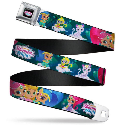 Nickelodeon Men's Buckle-Down Seatbelt Belt Kids, Shimmer/Shine Character Poses/Diamonds Blues/Greens, 1.0" Wide-20-36 Inches